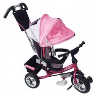           Tricicletă cărucior RICHBABY cu împingător - negru/roz